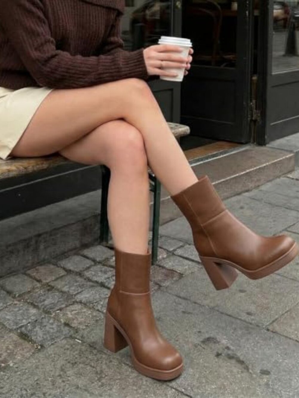 Platform Ankle Boots Chunky Heel Square Toe Booties Side Zipper Non-Slip - Picture 3 of 7